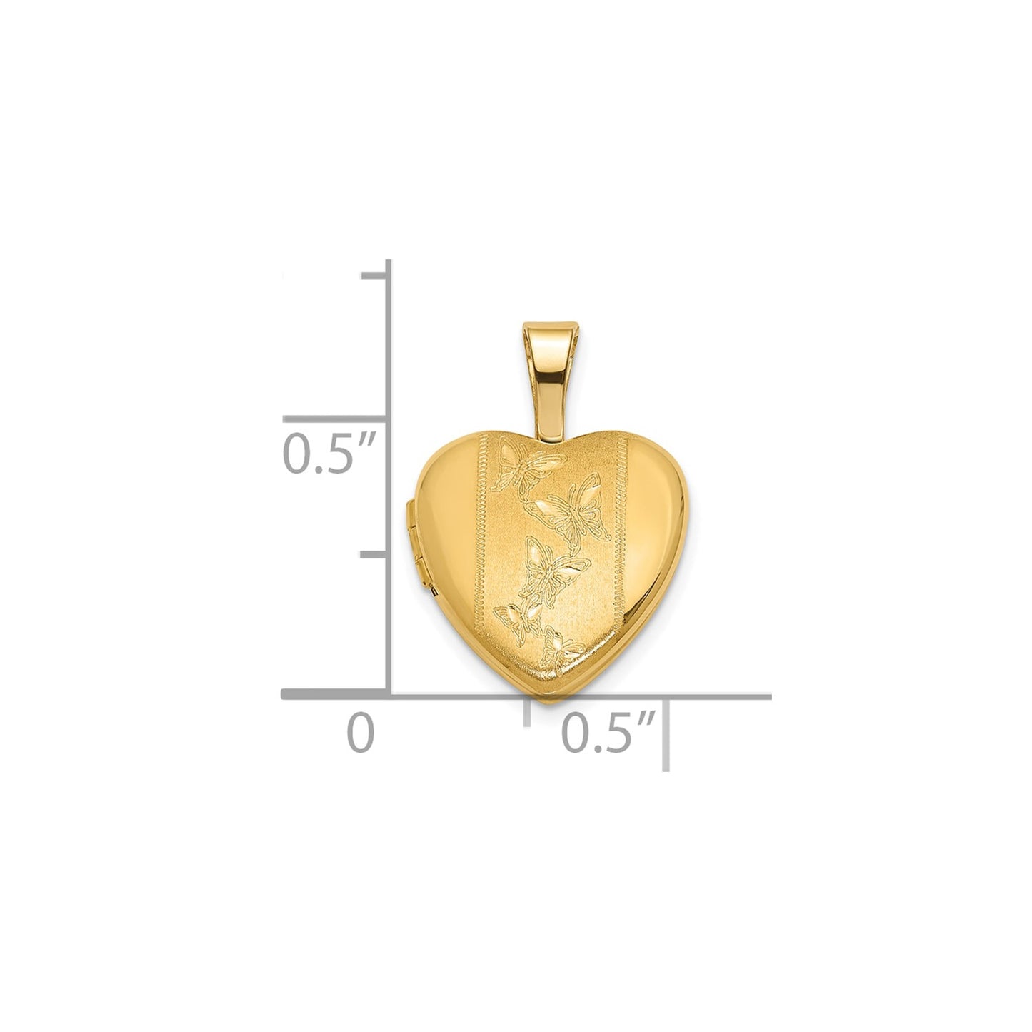 GL 14K Polished and Satin 12mm Butterfly Heart Locket