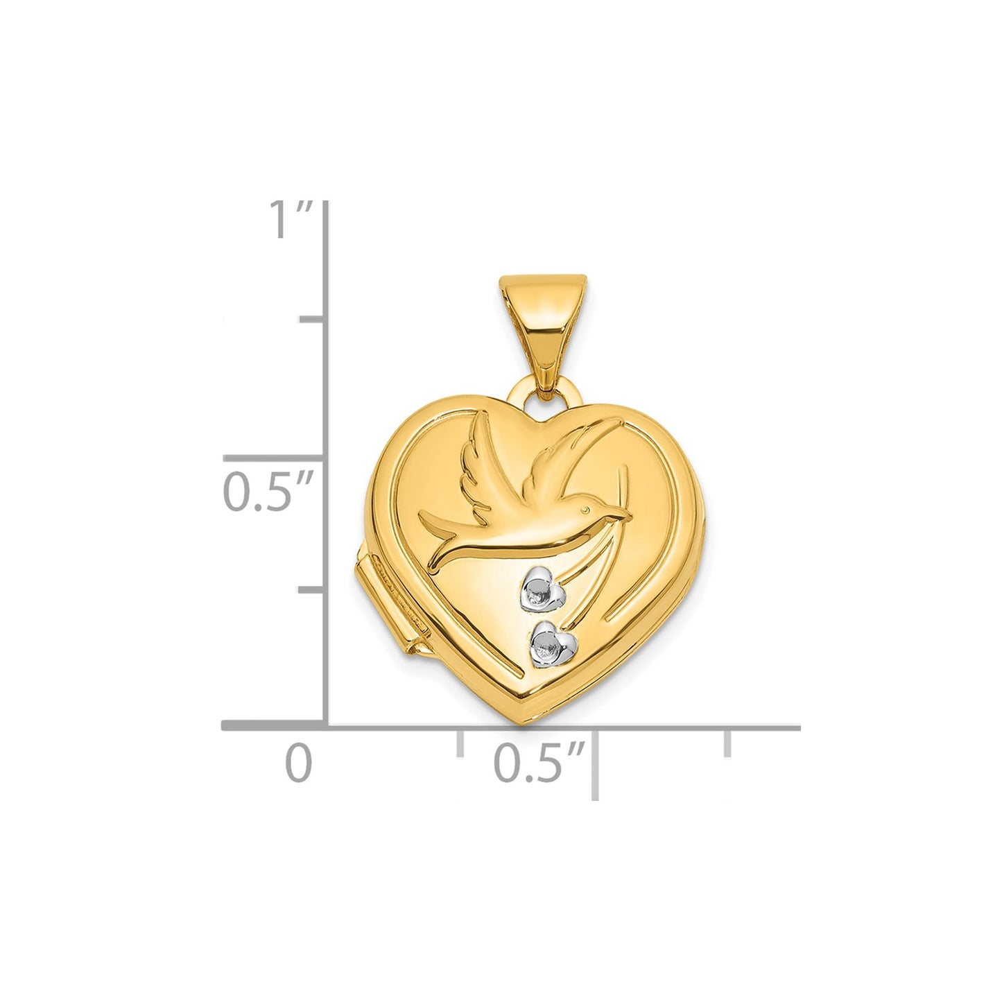 GL 14K with White Rhodium 15mm Dove TOGETHER FOREVER Reversible Heart Locket