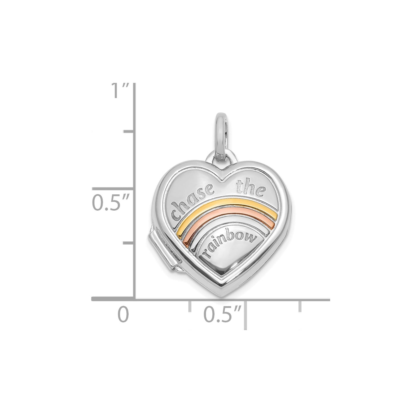 GL 14k White with Rose Rhodium 15mm CHASE THE RAINBOW Heart Locket