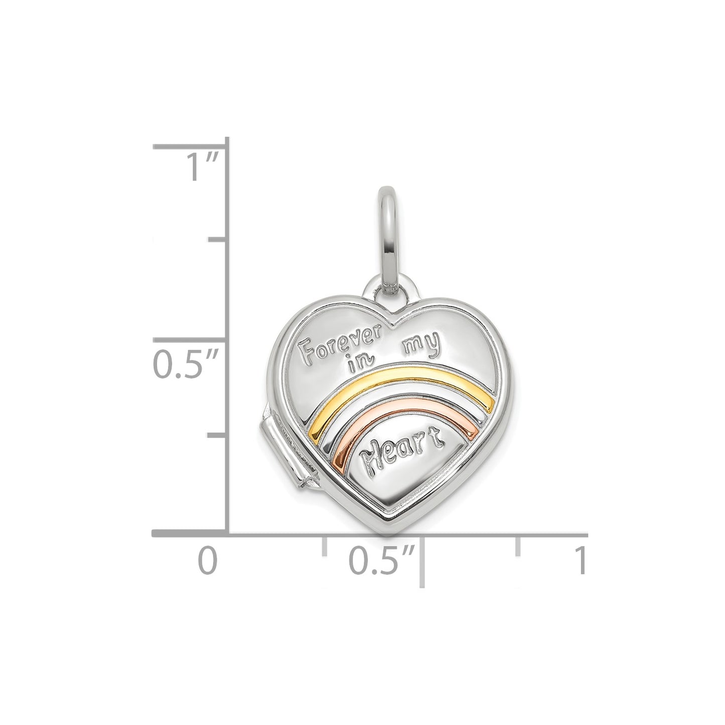 GL 14k White Gold with Rose Rhodium 15mm FOREVER IN MY HEART Heart Locket