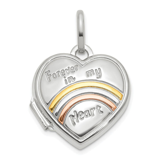 GL 14k White Gold with Rose Rhodium 15mm FOREVER IN MY HEART Heart Locket
