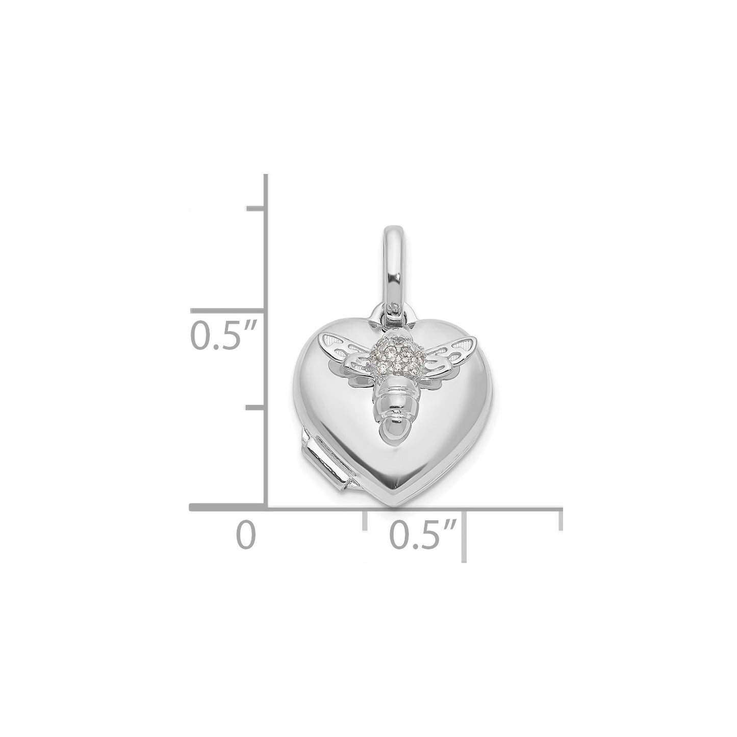 GL 14k White Gold Polished CZ Bee Heart 12mm Locket