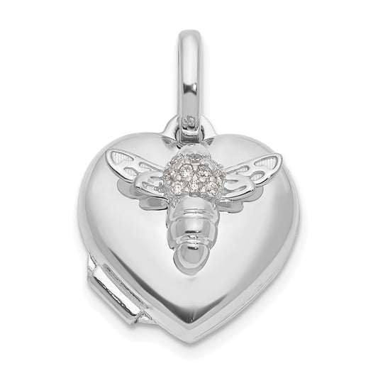GL 14k White Gold Polished CZ Bee Heart 12mm Locket