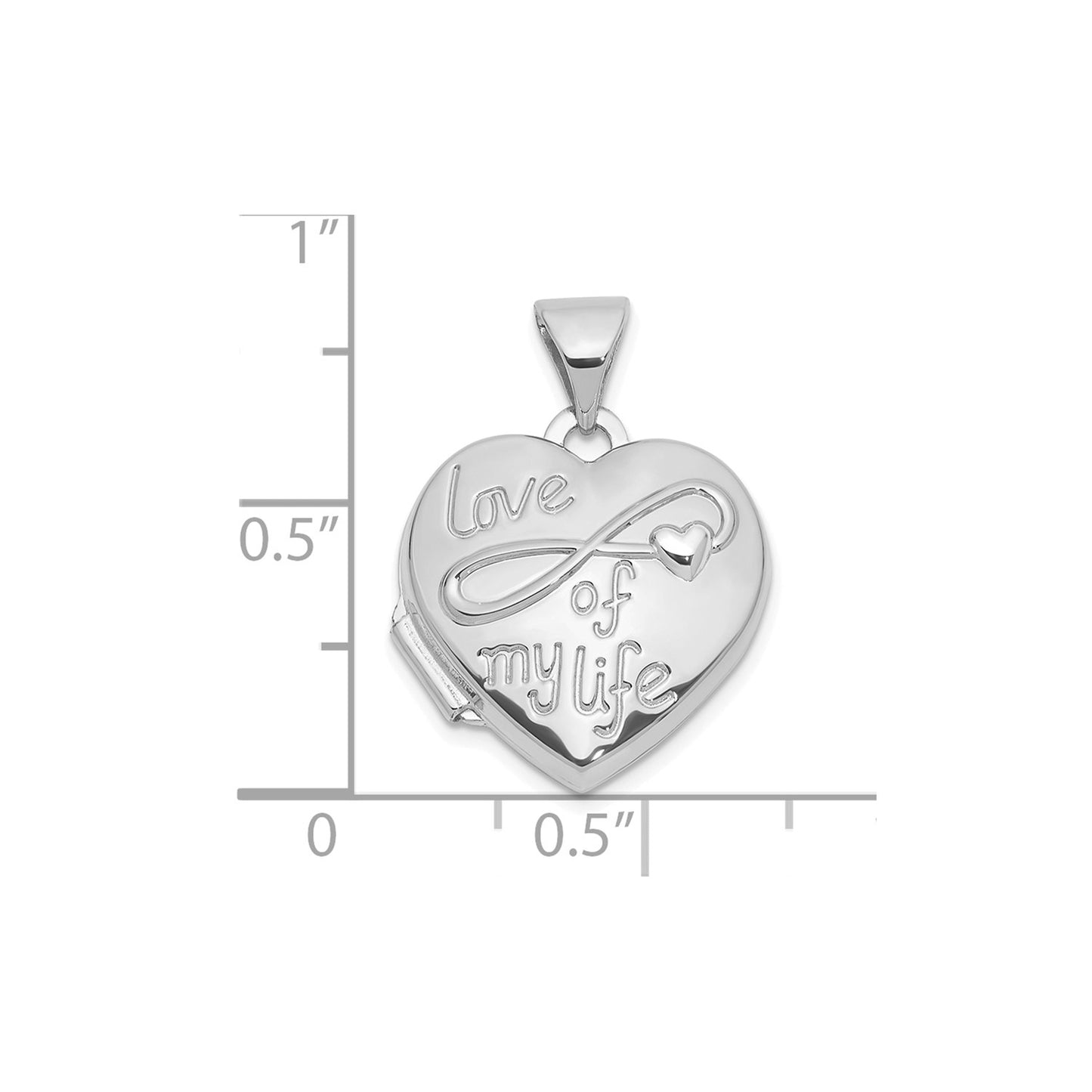 GL 14k White Gold Polished LOVE OF MY LIFE 15mm Heart Locket