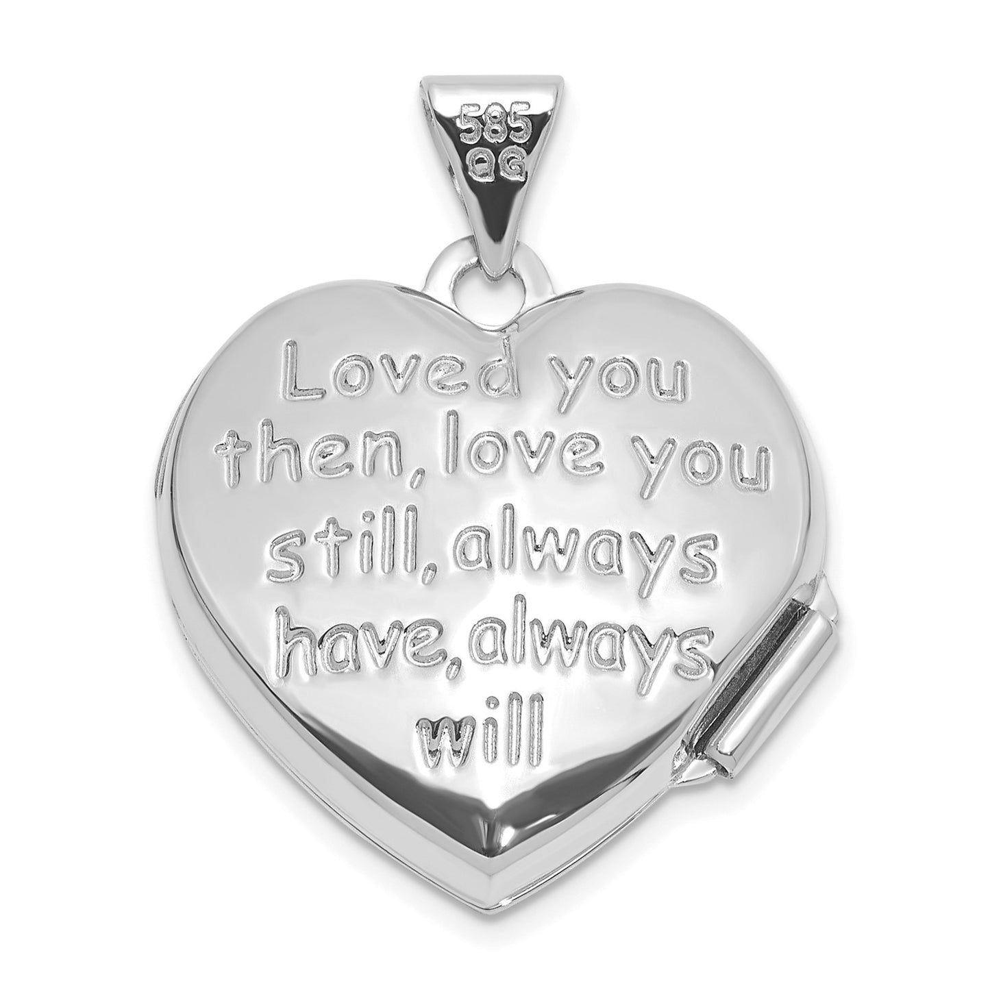GL 14k White Gold Polished Heart Border 18mm Love you Reversible Heart Locket