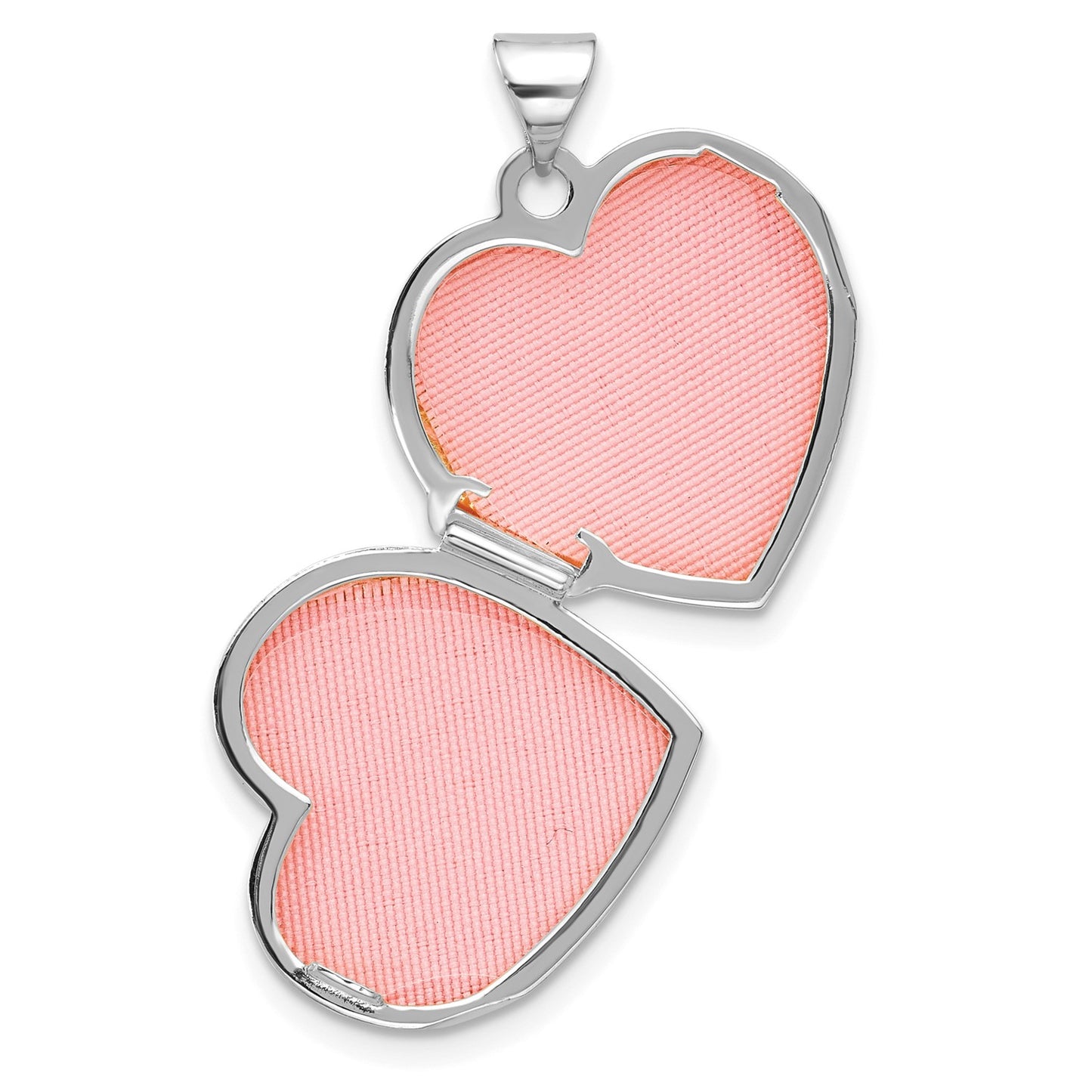 GL 14k White Gold Polished Heart Border 18mm Love you Reversible Heart Locket
