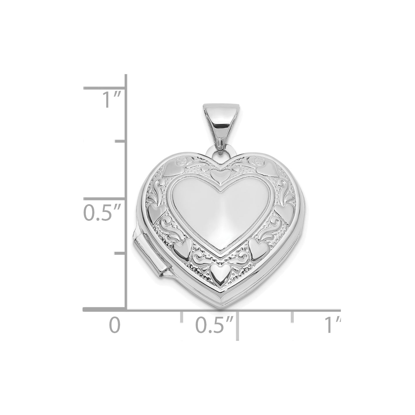GL 14k White Gold Polished Heart Border 18mm Love you Reversible Heart Locket
