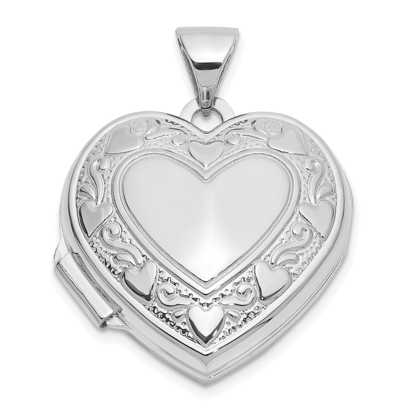 GL 14k White Gold Polished Heart Border 18mm Love you Reversible Heart Locket