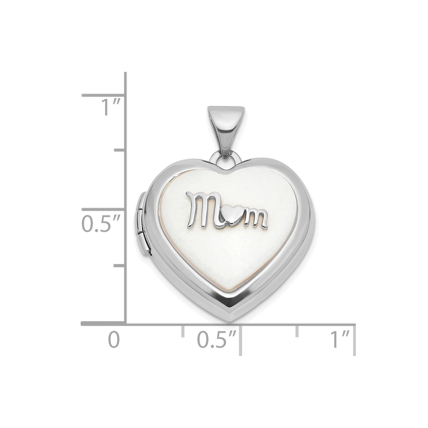 GL 14k White Gold Polished White Agate Mom 18mm Heart Locket