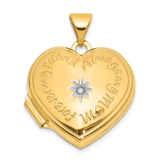 GL 14K and White Rhodium Diamond 18mm Always My Mom Heart Locket