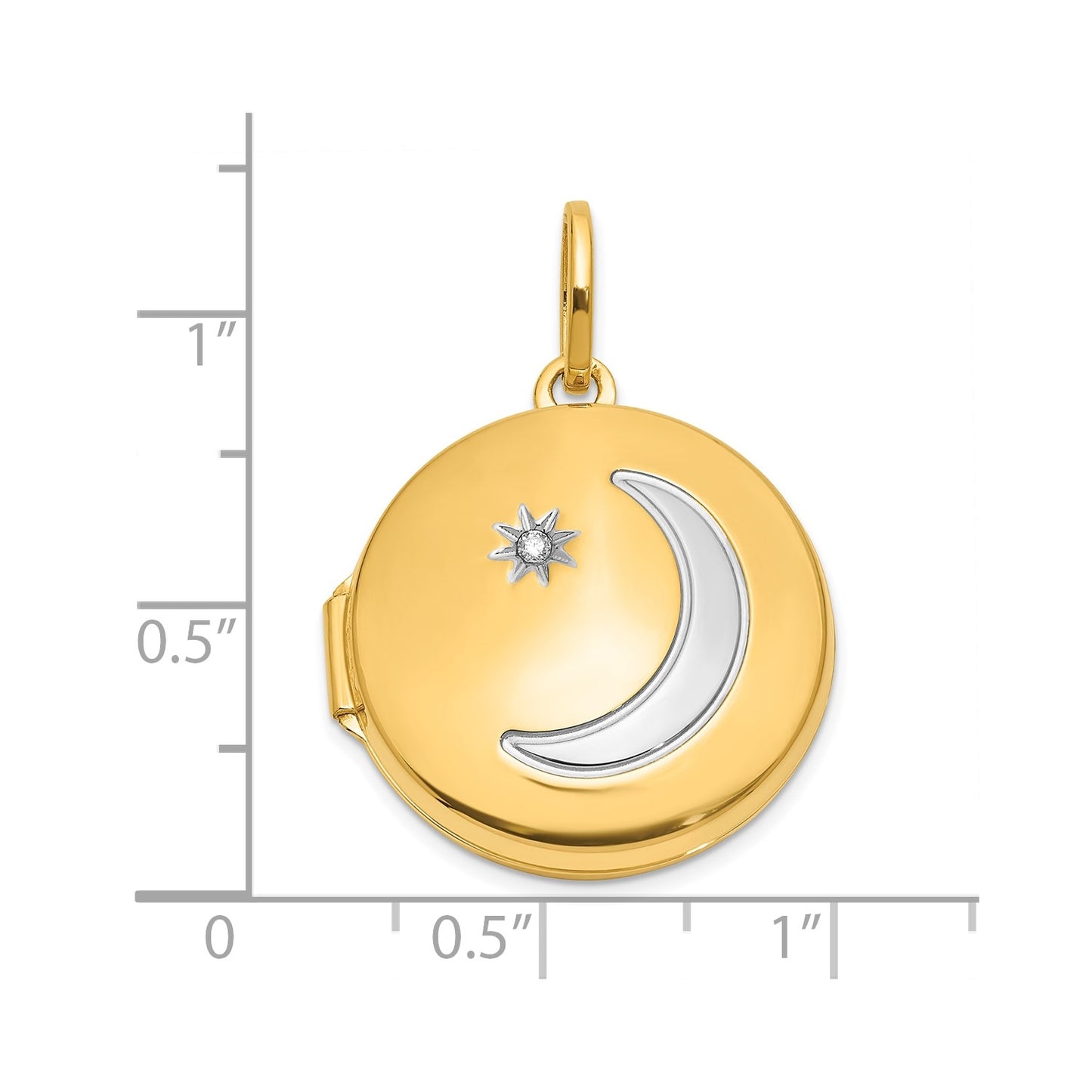 DL 14K with White Rhodium 20mm Diamond Moon & Star Round Locket
