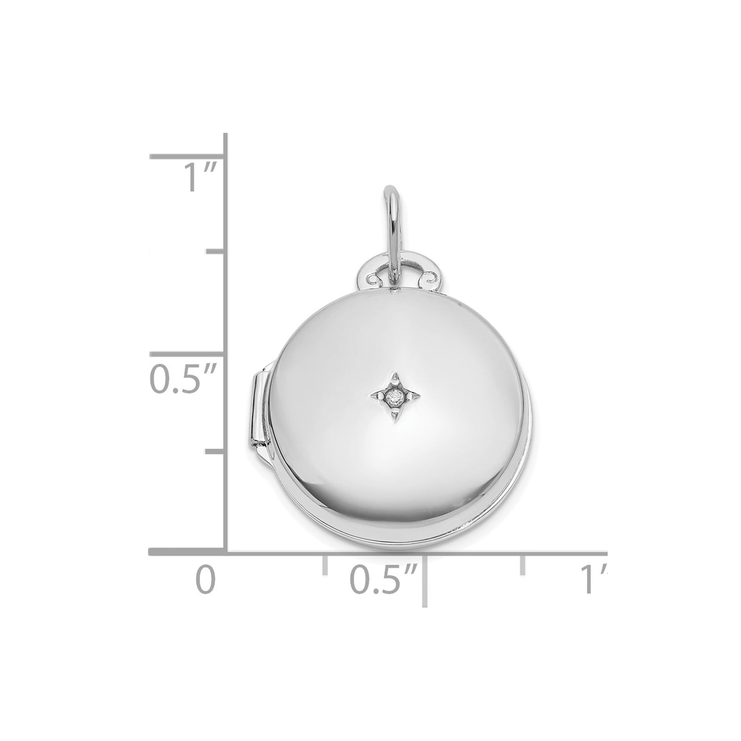 DL 14k White Gold Polished Diamond 16mm Round Locket