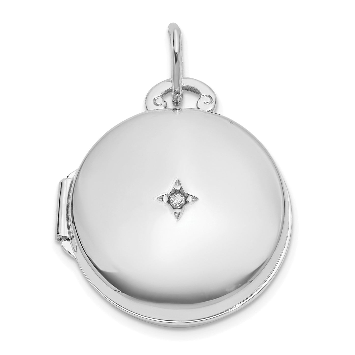 DL 14k White Gold Polished Diamond 16mm Round Locket