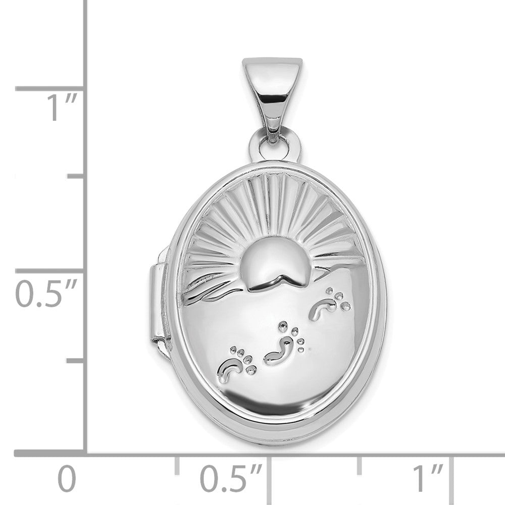 GL 14k White Gold Footprints Reversible 19x15mm Oval Locket