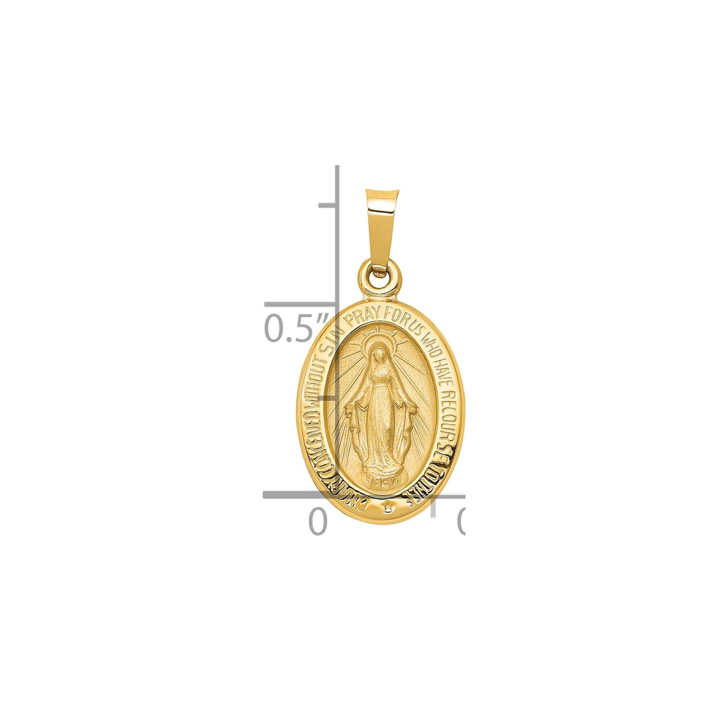 GP 14k Polished and Satin Miraculous Medal Hollow Pendant