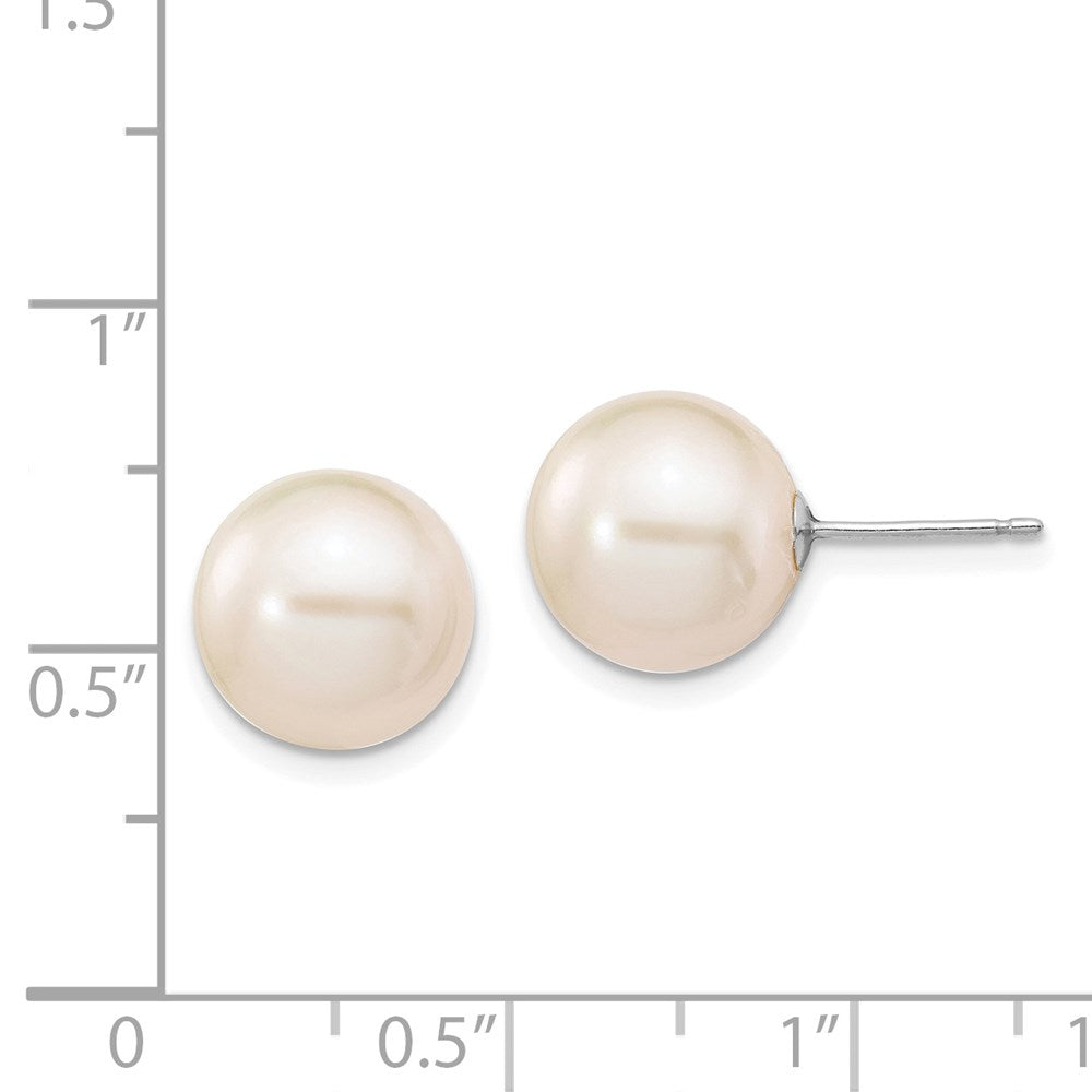 PGE 14k White Gold 10-11mm White Round Freshwater Cultured Pearl Stud Post Earrings