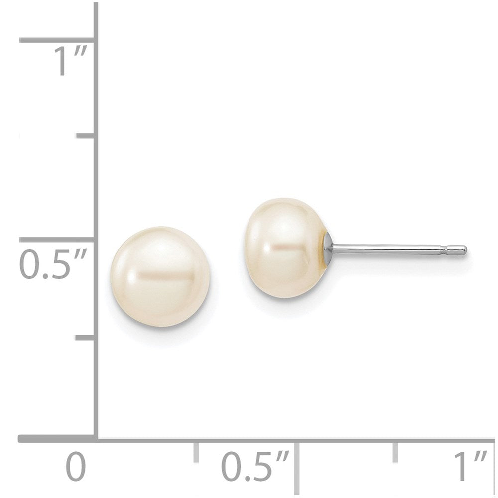 PGE 14k White Gold 6-7mm White Button Freshwater Cultured Pearl Stud Post Earrings