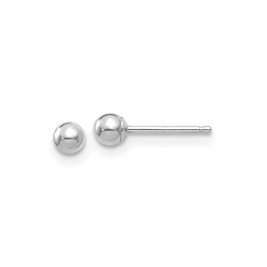 14k white gold polished 3mm ball post earrings studs