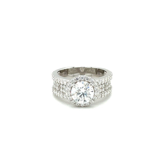 TTT Round Side Accented Ring 1.5CT | Rhodium Plated Sterling Silver | Moissanite | Through Thick & Thin