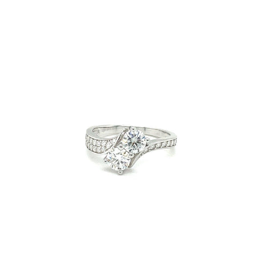 TTT Swish Sides Band SS Ring w/2 Round and Moissanite Gemstone Accents; Plated.