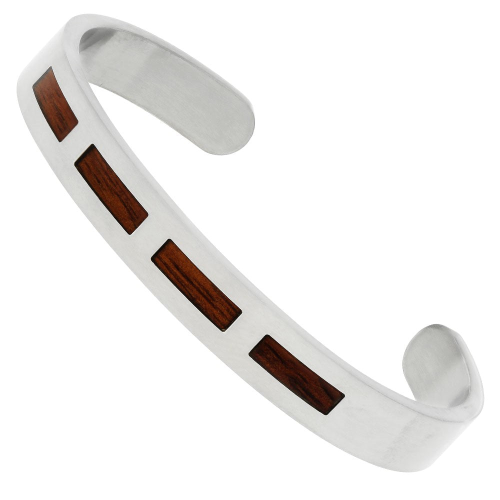 STAINLESS/KOA WOOD INLAY CUFF