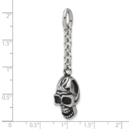 MJ Stainless Steel Antiqued Skull Charm