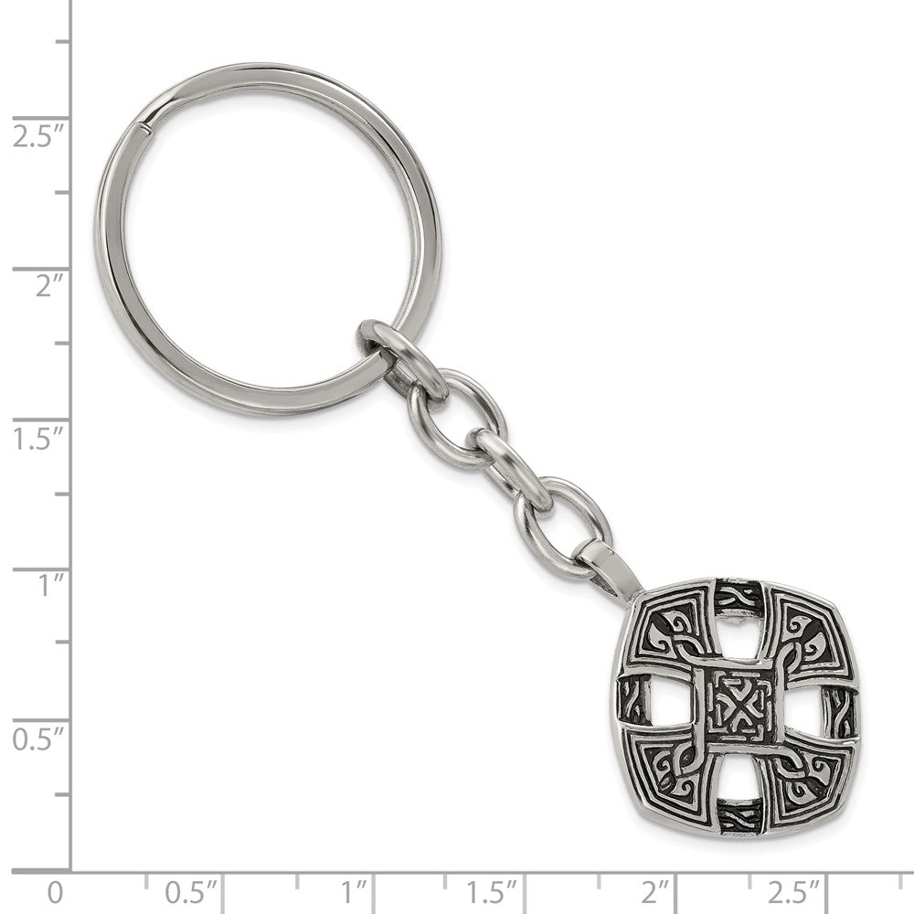 MJ Stainless Steel Antiqued Celtic Cross Design Key Chain