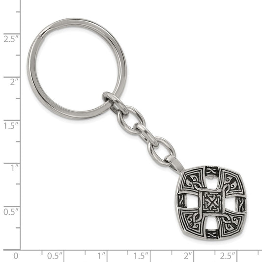 MJ Stainless Steel Antiqued Celtic Cross Design Key Chain