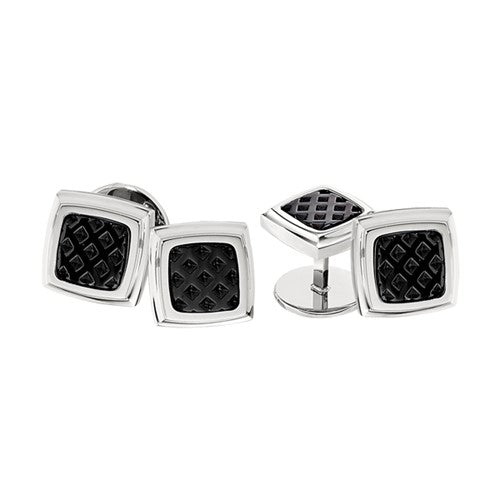 MJ Stainless Steel Textured Black IP-plated Center Four Piece Tuxedo Studs Set