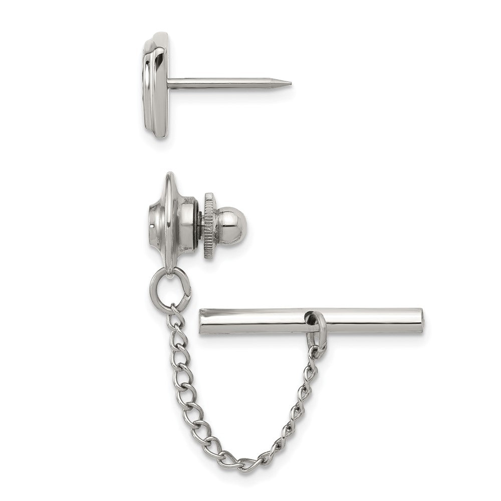 MJ Stainless Steel Textured Black IP-plated Tie Tac with Chain