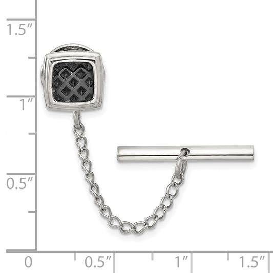 MJ Stainless Steel Textured Black IP-plated Tie Tac with Chain