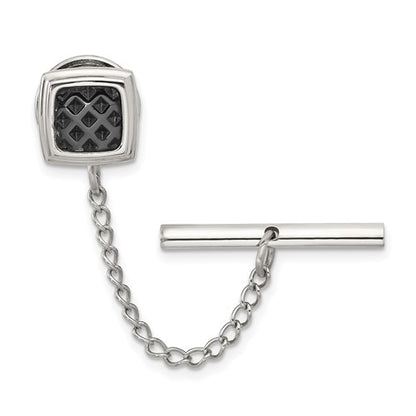IBGoodman Stainless Steel Textured Black IP-plated Tie Tac with Chain