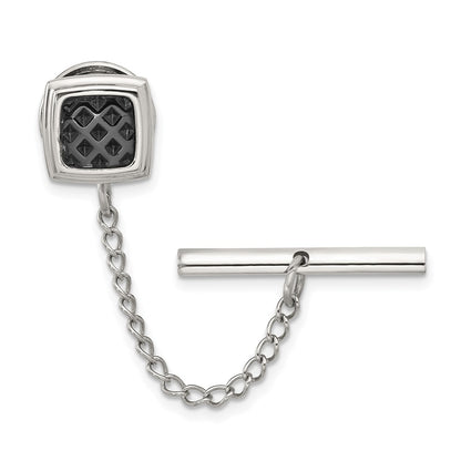 IBGoodman Stainless Steel Textured Black IP-plated Tie Tac with Chain