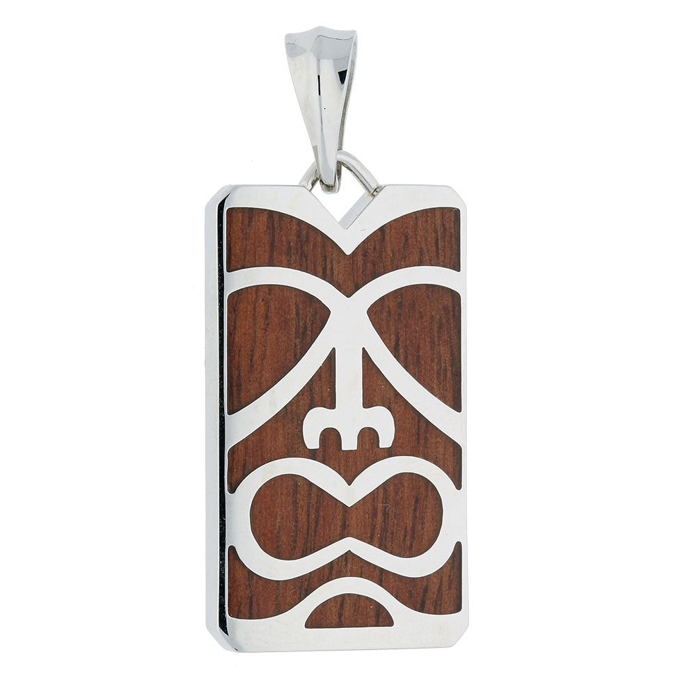 MJ Stainless Steel and KOA Wood Tiki 24 Inch Curb Chain Necklace
