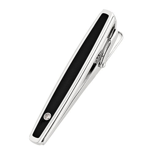 MJ Stainless Steel with .03 carat Diamond Black Enameled Tie Bar