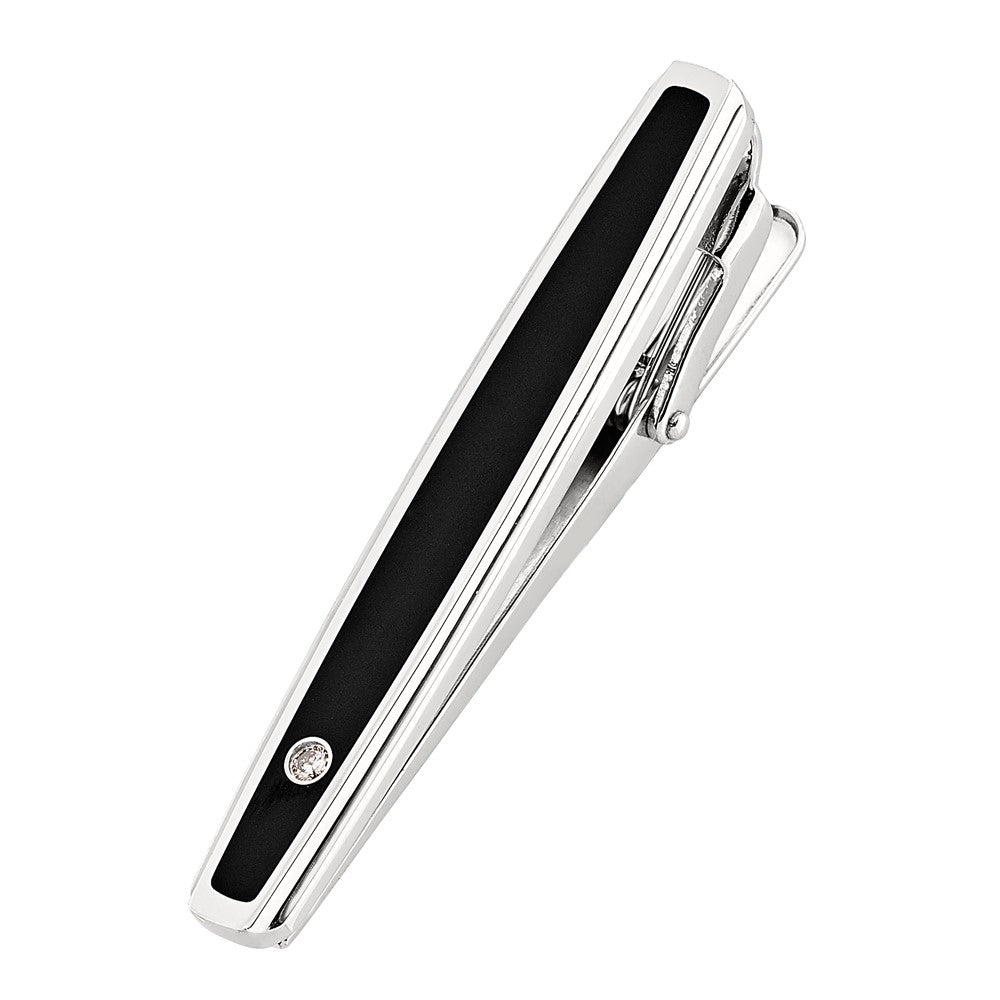 MJ Stainless Steel with .03 carat Diamond Black Enameled Tie Bar