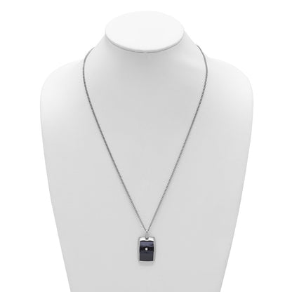 MJ Stainless Steel with Black Enamel .03 carat Diamond Dog Tag 24 Inch Curb Chain Necklace