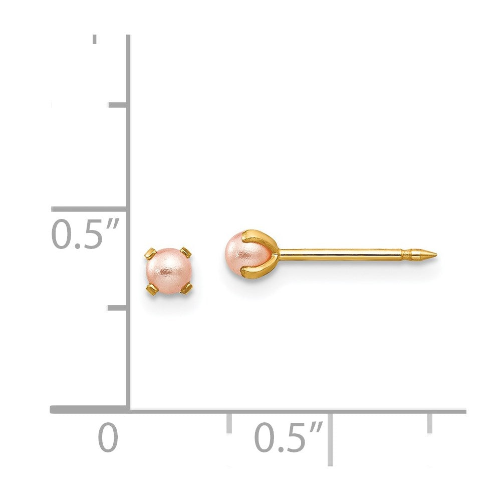 PGE 14k 3mm Pink Simulated Pearl Post Piercing Earrings