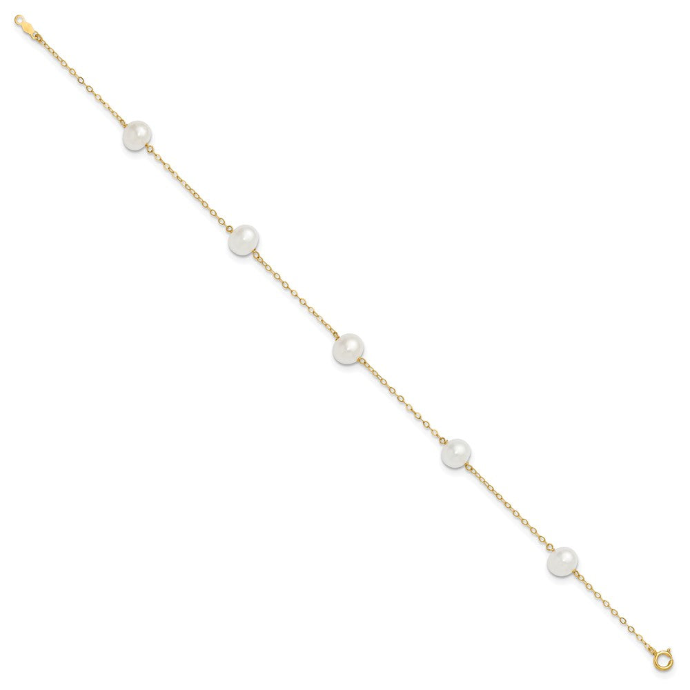 PGB 10k 7-8mm White Near-Round Freshwater Cultured Pearl 5-Station 9 inch Anklet