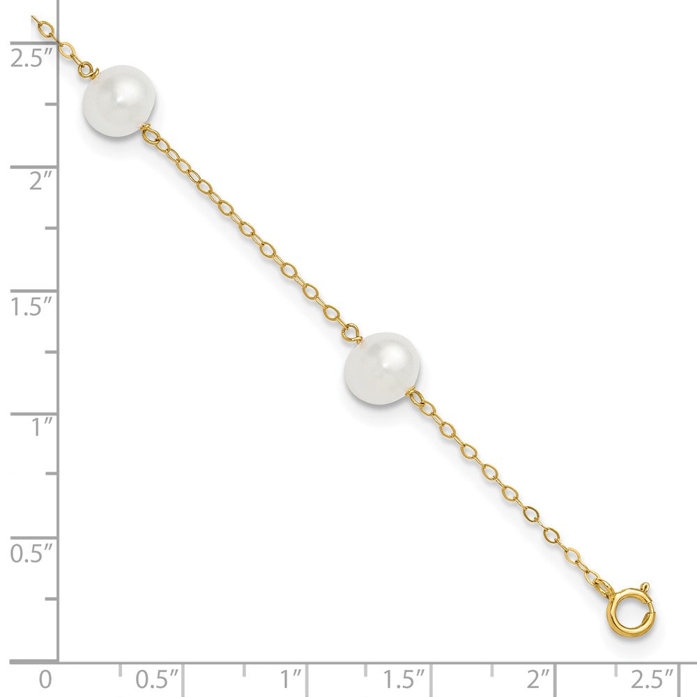 PGB 10k 7-8mm White Near-Round Freshwater Cultured Pearl 5-Station 9 inch Anklet