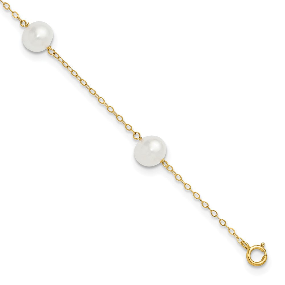 10k 7-8mm White Near Round FW Cultured Pearl 5-station 9in Anklet