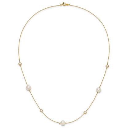 PGN 10K Polished CZ and 7-8mm FWC Pearl 7 Station Necklace