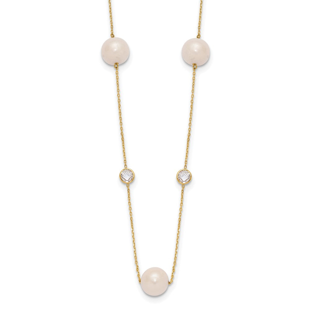 PGN 10K Polished CZ and 7-8mm FWC Pearl 7 Station Necklace