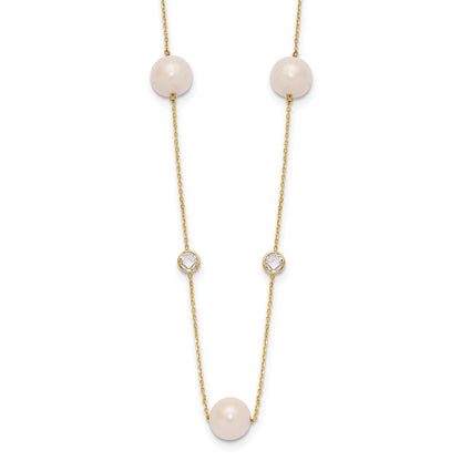 PGN 10K Polished CZ and 7-8mm FWC Pearl 7 Station Necklace
