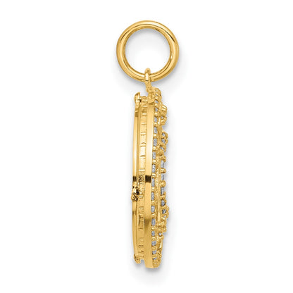 PGP 10K Polished CZ and Mother of Pearl Sun Moon and Stars Disc Charm