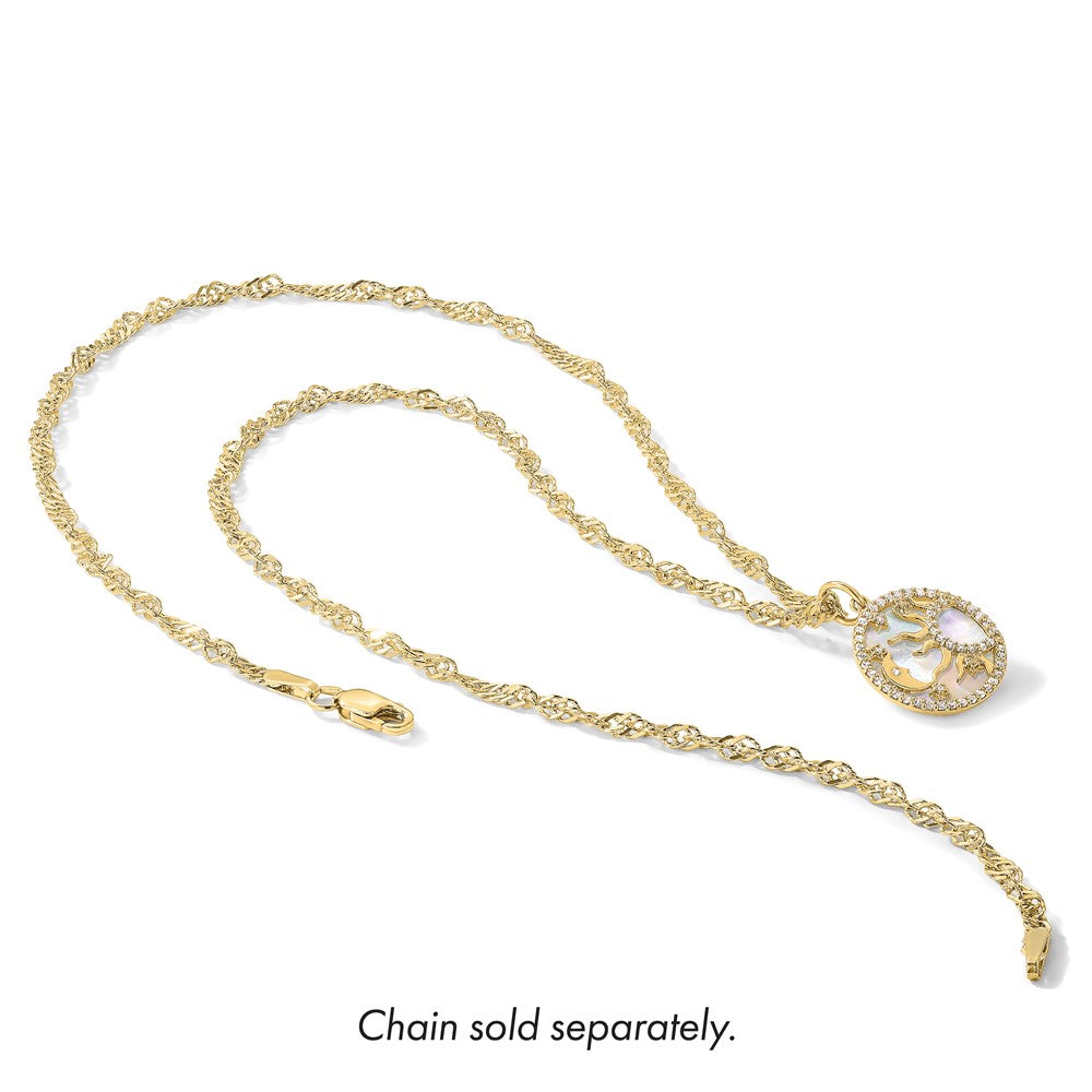 PGP 10K Polished CZ and Mother of Pearl Sun Moon and Stars Disc Charm