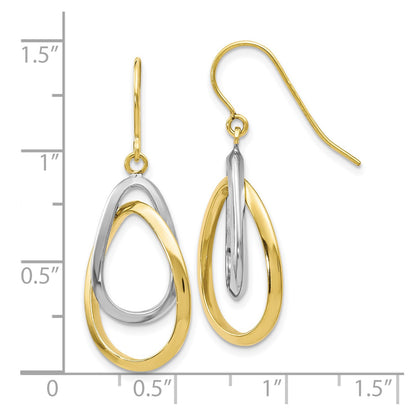 10K Two-tone Polished Shepherd Hook Dangle Earrings