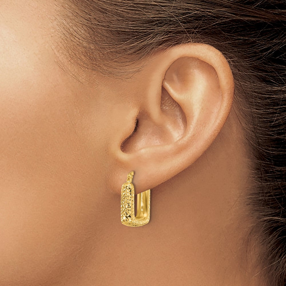 GE 10K Polished and Diamond-cut Square Hoop Earrings