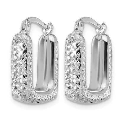 GE 10K White Gold Polished and Diamond-cut Square Hoop Earrings
