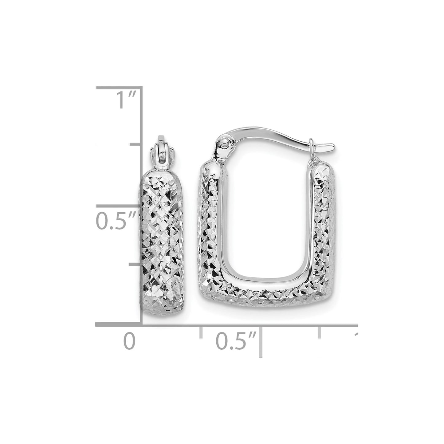 10K White Gold Polished and Diamond-cut Square Hoop Earrings